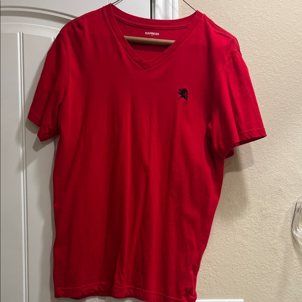 Express Men's Bright Red V-Neck Tee
